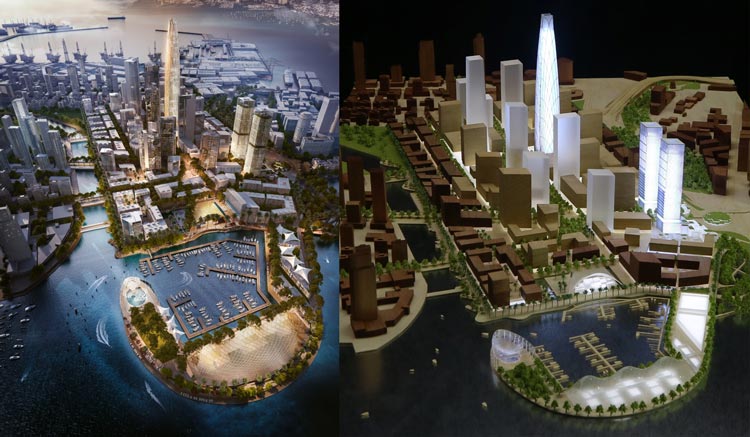 rendering of the Marina District of Port City Colombo